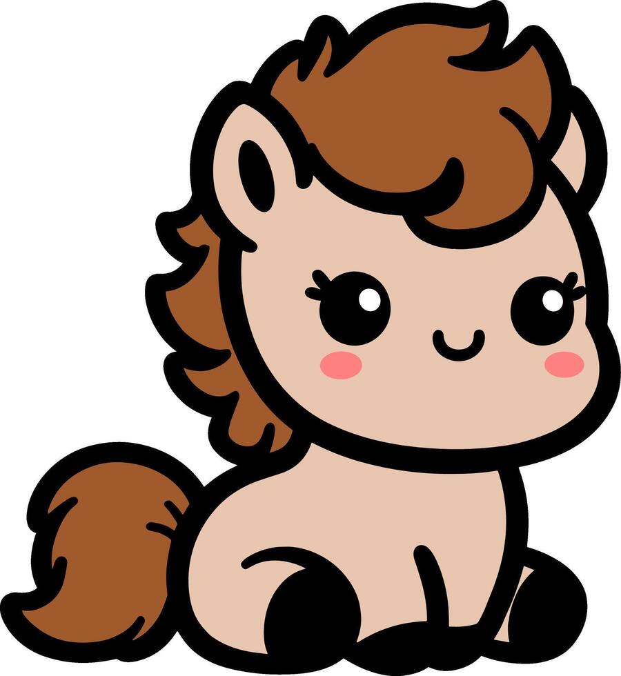 Cute Kawaii Horse Cartoon Sitting Clipart vector