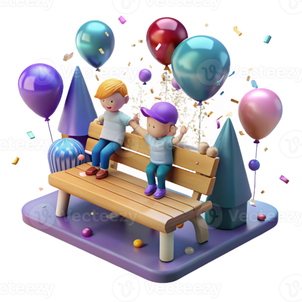 magnificent rustic Park Bench with Children Playing Transparent for Playground Scene professional png