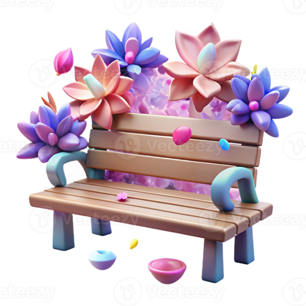 stunning artistic Park Bench with Flowers Around Transparent for Spring Design high quality png