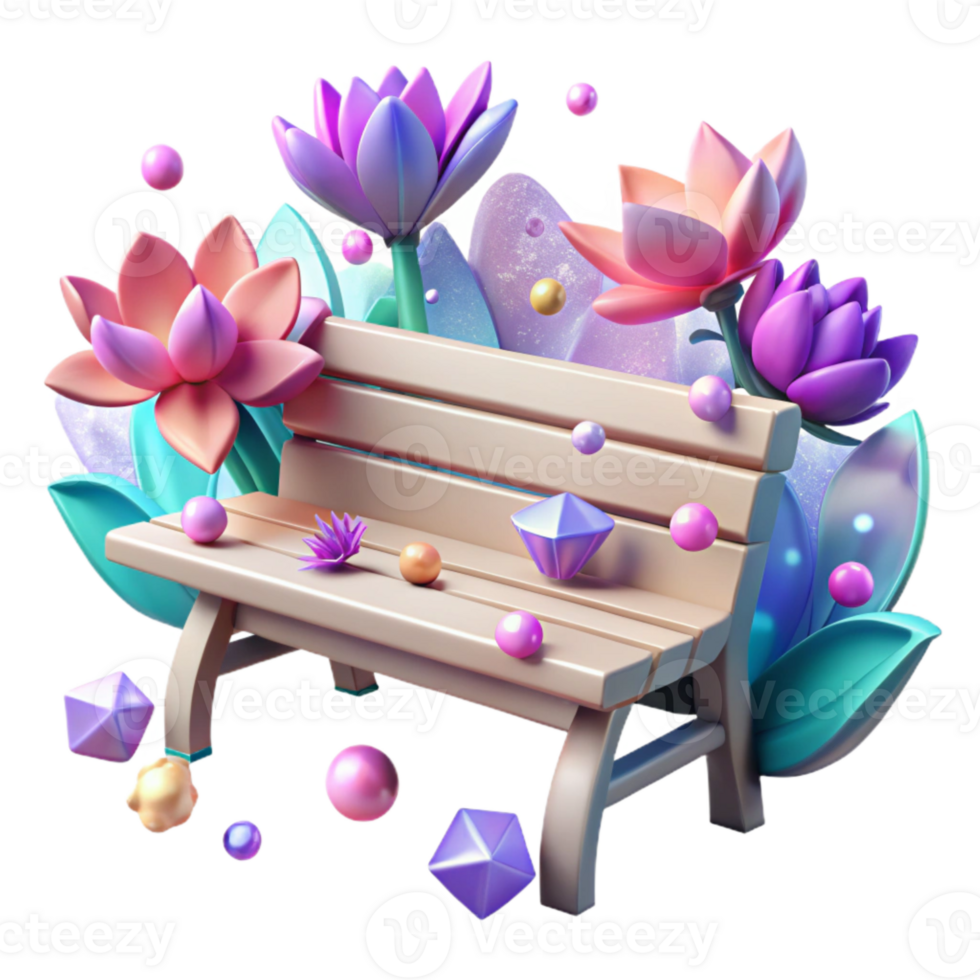 serene creative Park Bench with Flowers Around Transparent for Spring Design authentic png