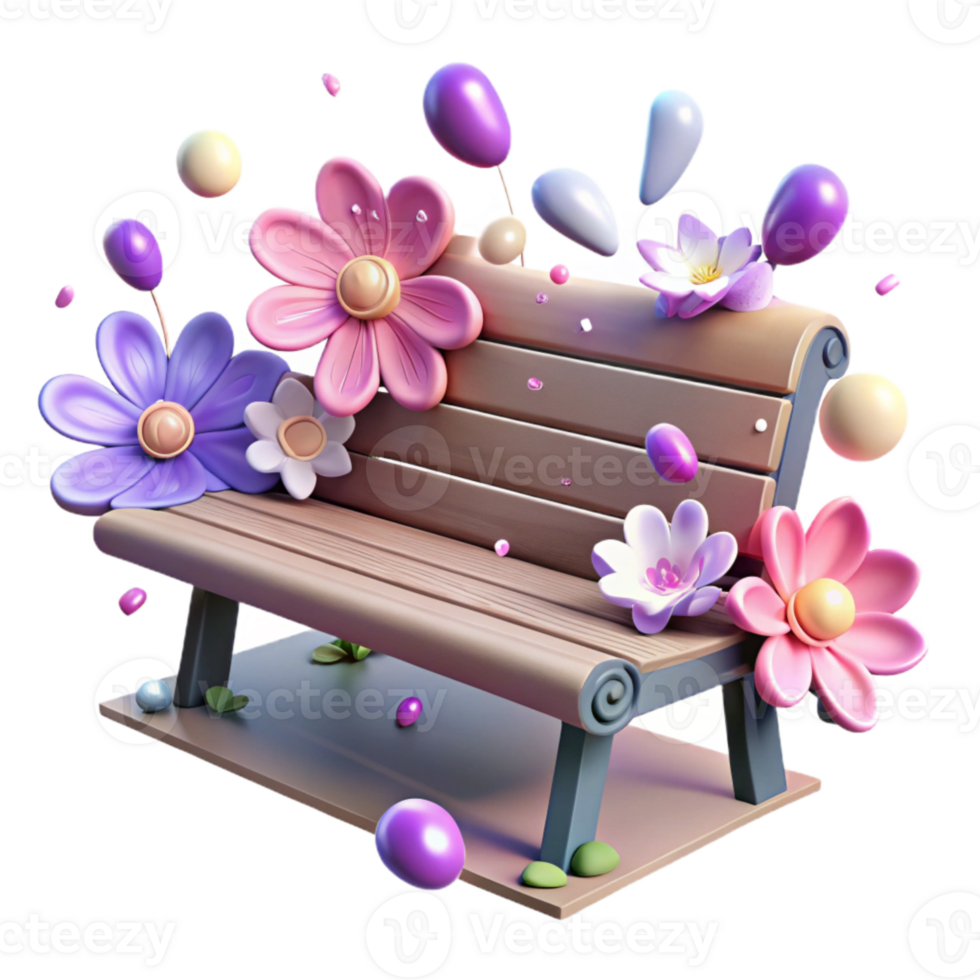 beautiful classic Park Bench with Flowers Around Transparent for Spring Design genuine png