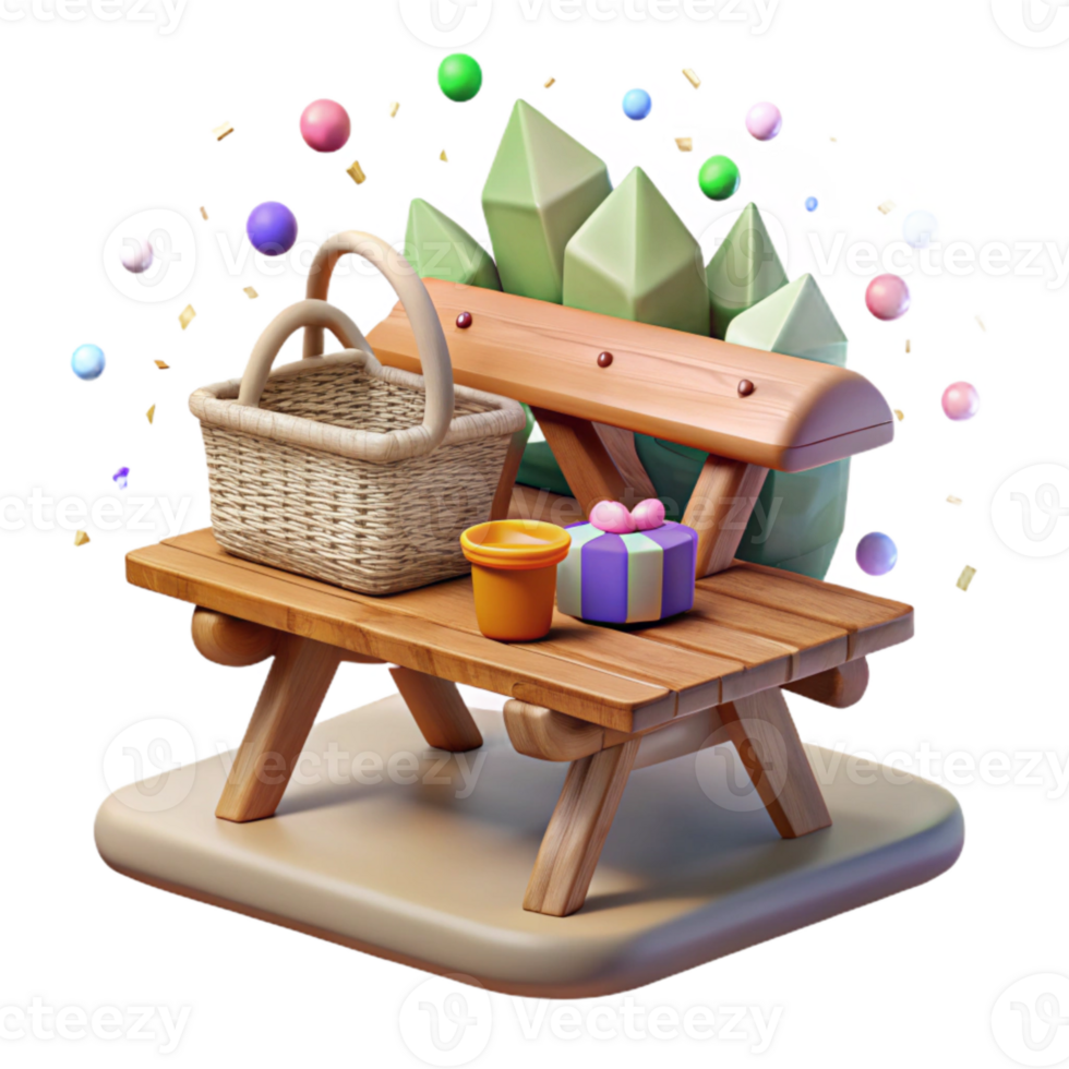 beautiful creative Park Bench with Picnic Basket Cutout for Outdoor Dining detailed png