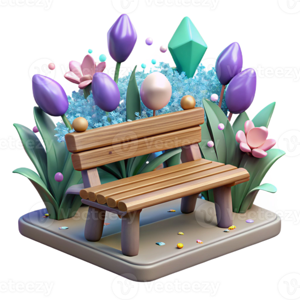 extraordinary artistic Park Bench with Wildflowers Isolated for Nature Design detailed png