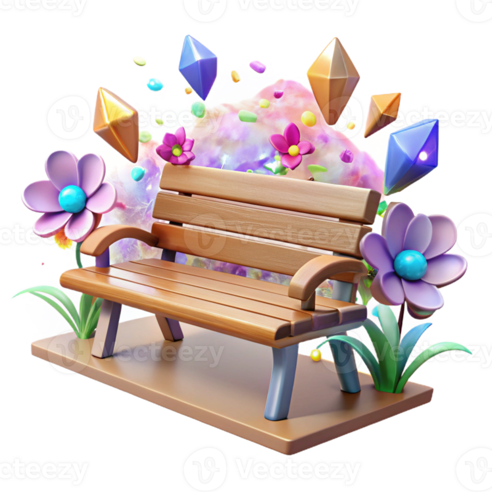 wonderful abstract Park Bench with Wildflowers Isolated for Nature Design premium png