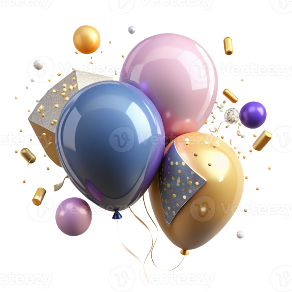 serene minimalist Party Balloons Confetti Overlay Isolated for Festive Touch authentic png