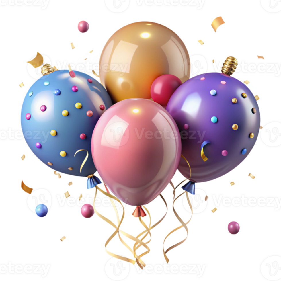 wonderful contemporary Party Balloons with Confetti Isolated for Celebration Graphics authentic png