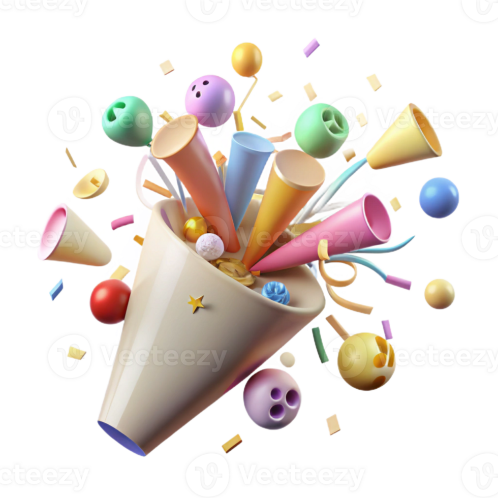 vibrant contemporary Party Banner Happy Birthday Text Isolated high quality png