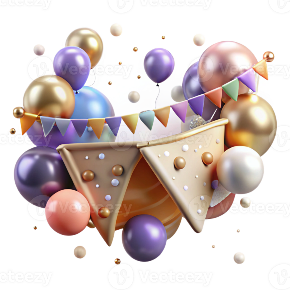 beautiful creative Party Banner Happy Birthday Text Isolated premium png