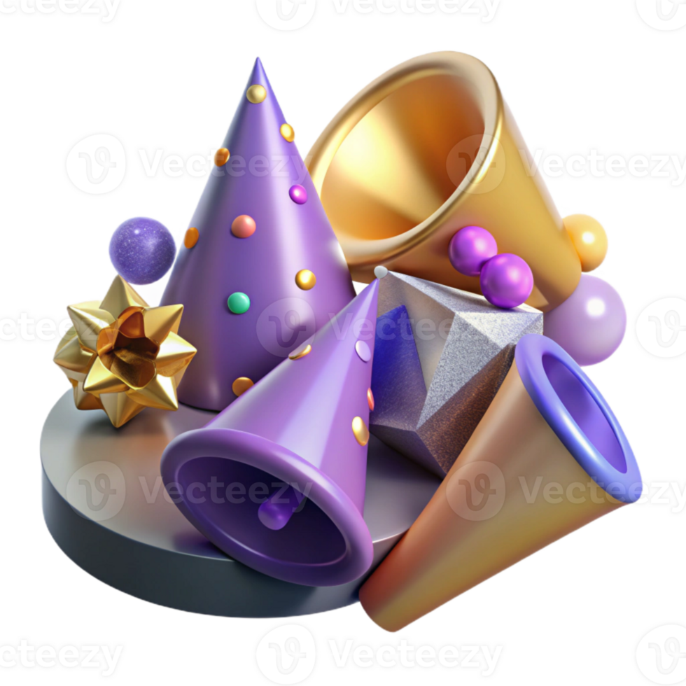 dramatic abstract Party Hats and Blowers Isolated for Birthday Parties detailed png