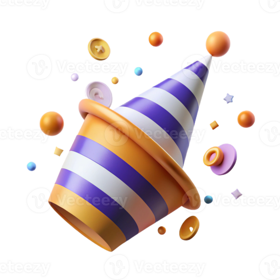 impressive creative Party Hat Striped Cone Cutout for Birthday Designs exclusive png
