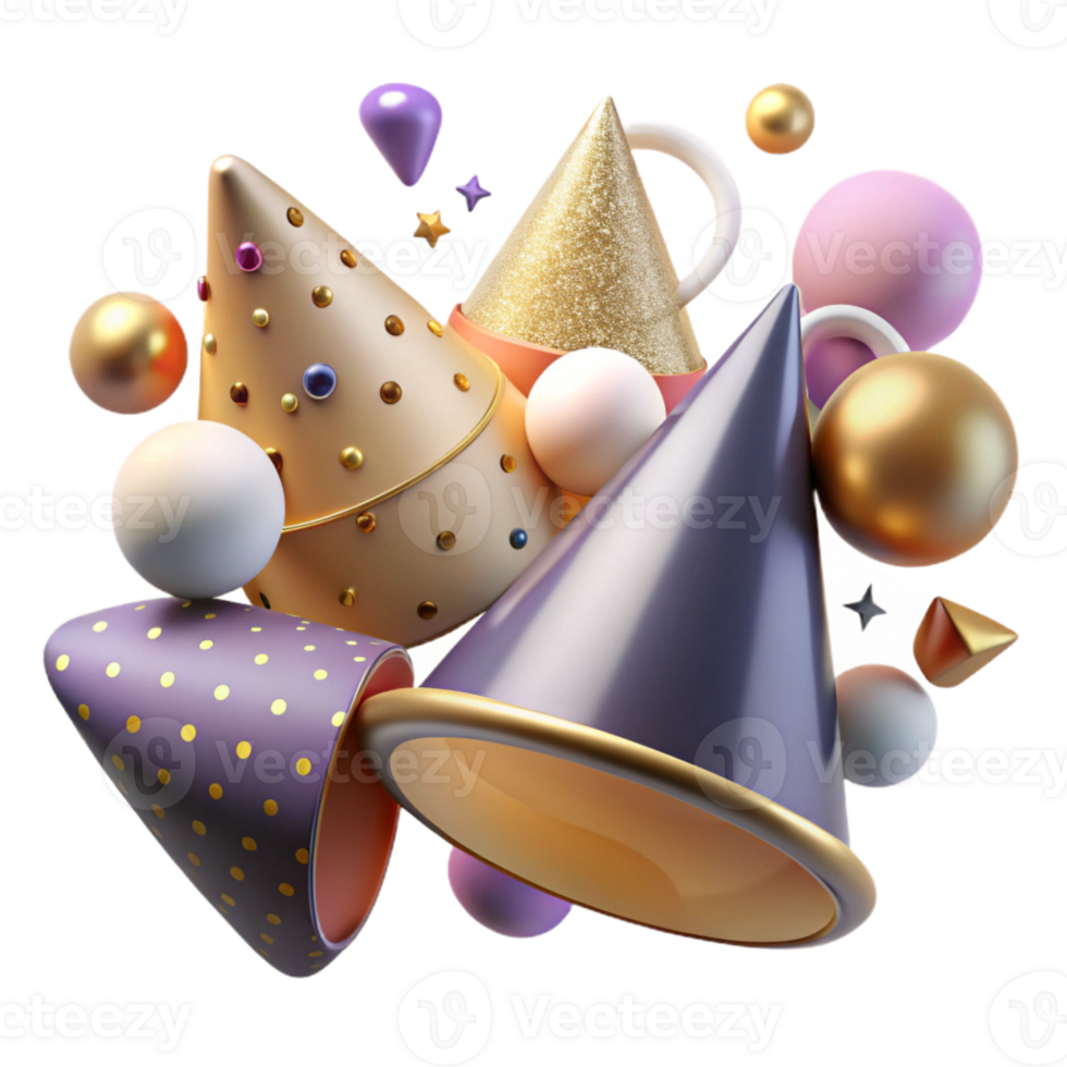 vibrant contemporary Party Hats Collection Isolated for Birthday Parties professional png