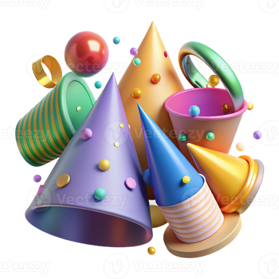 wonderful artistic Party Hats Cone Shaped Colorful Assortment Transparent detailed png