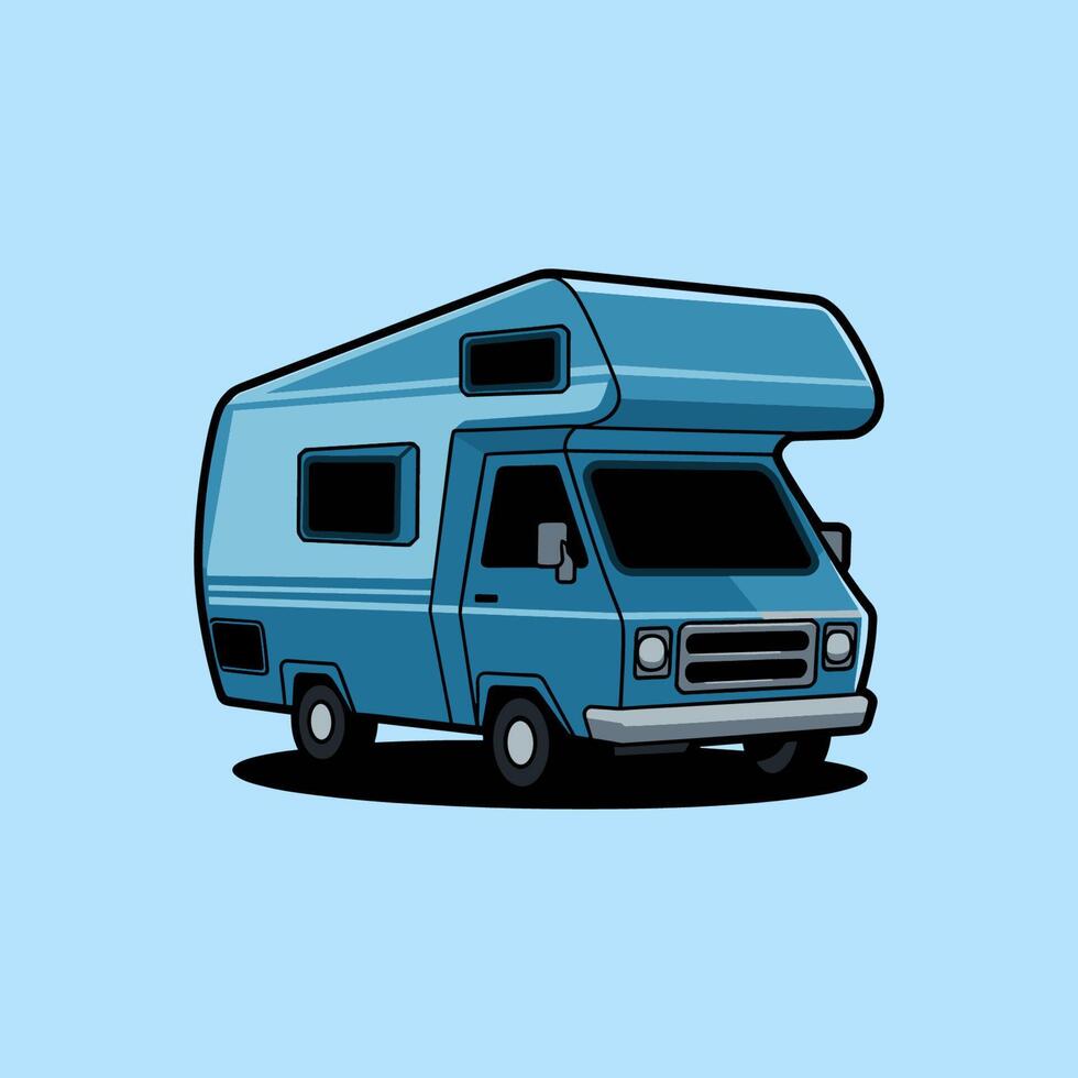 An illustration of a camper van on a blue background vector