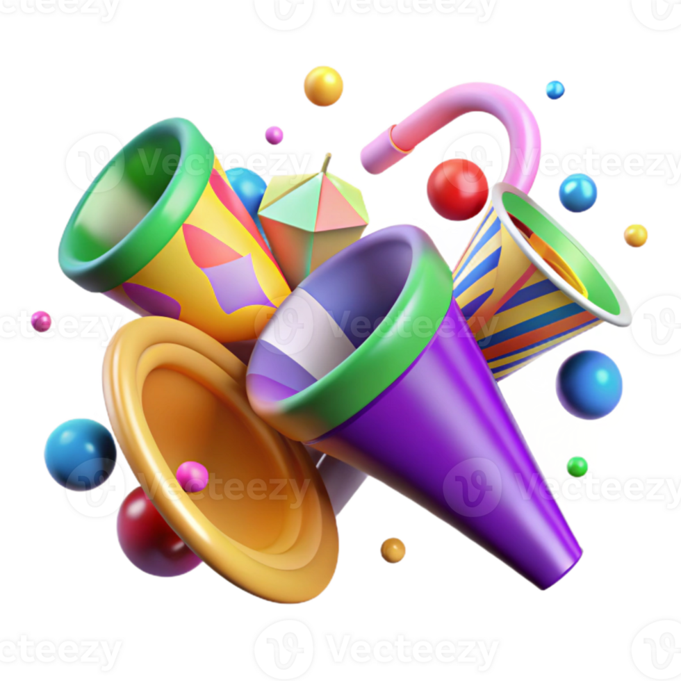 impressive artistic Party Horns Colorful Assorted Pack Isolated original png