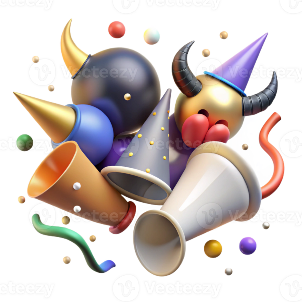 dramatic minimalist Party Supplies Horns Hats Noisemakers Cutout premium png