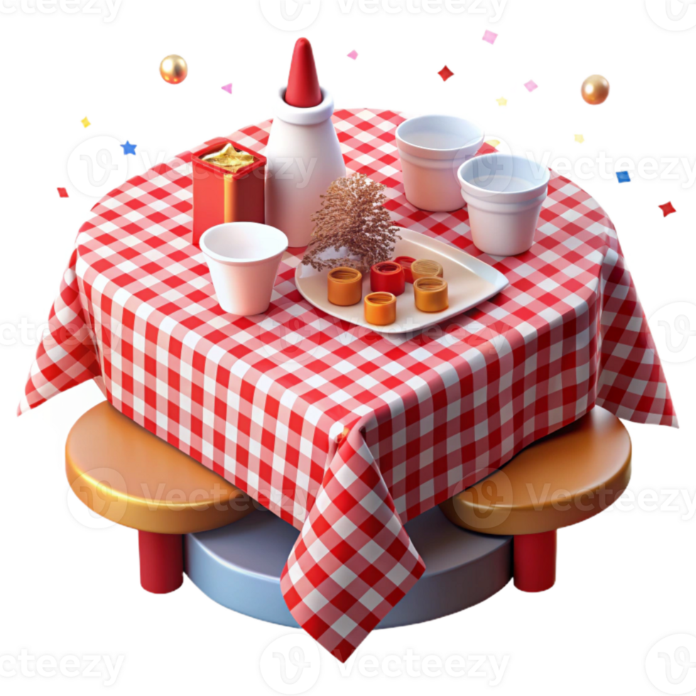 beautiful artistic Party Tablecloth Red and White Checkered Isolated for Picnics professional png