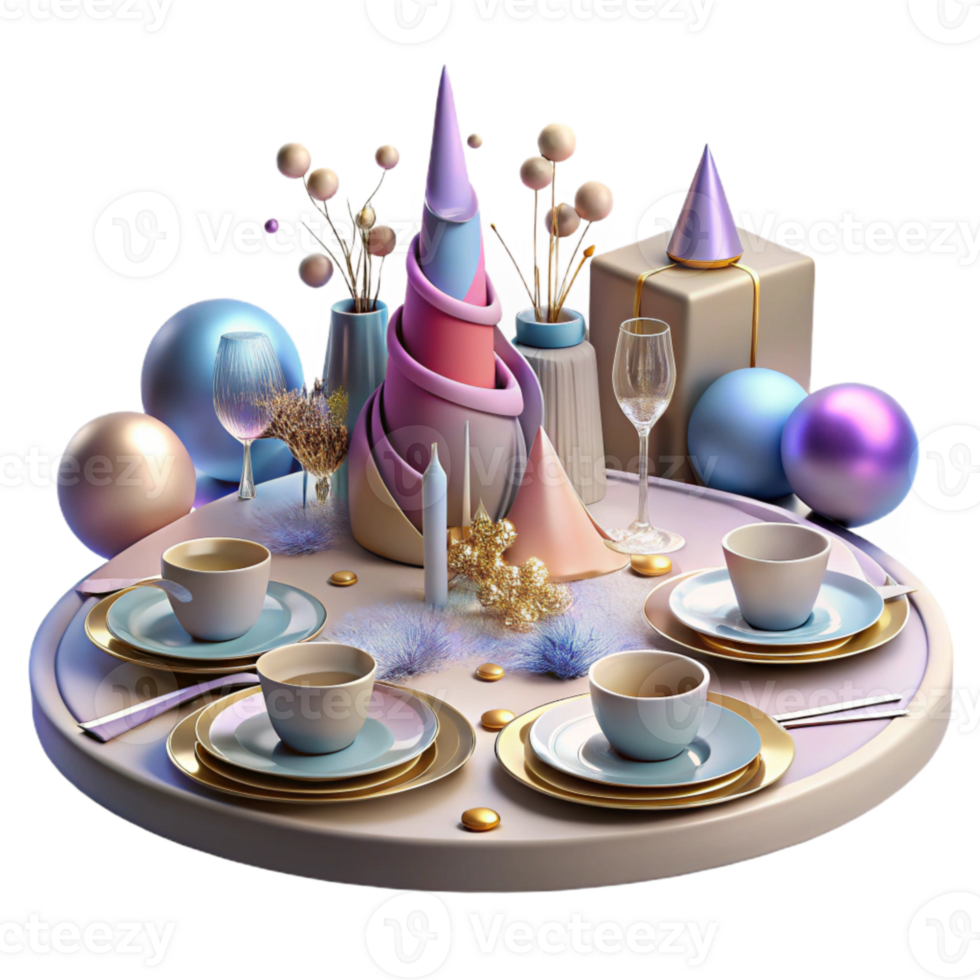 vibrant modern Party Table Setting Plates Cutlery Cutout original png