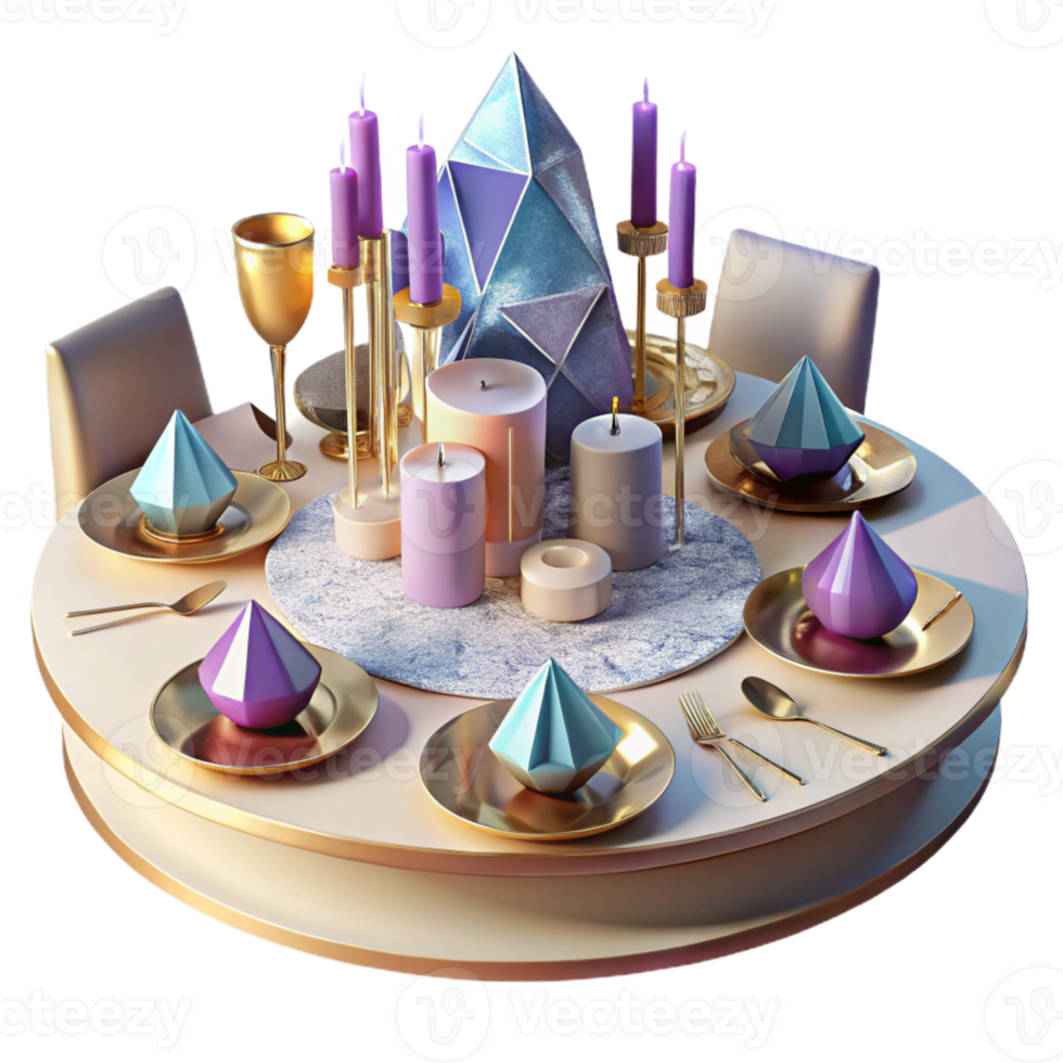 serene artistic Party Table Setting Isolated with Plates and Cutlery png