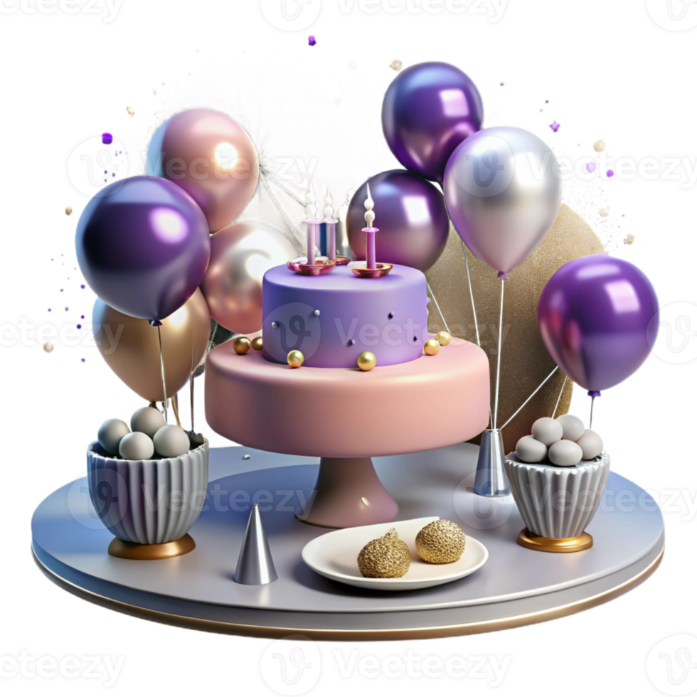 impressive creative Party Table with Cake and Balloons Isolated for Celebration Dinners high quality png