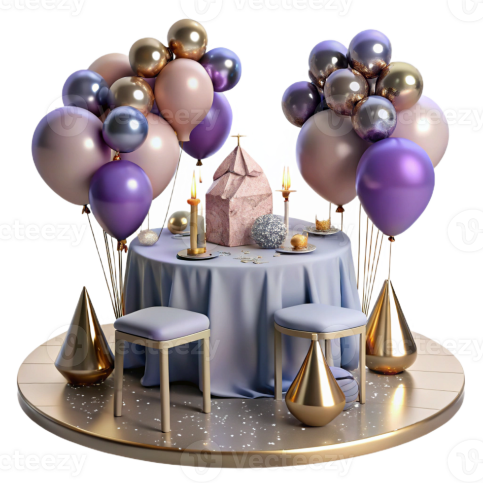 wonderful rustic Party Table with Balloons Isolated for Birthday Setup high quality png