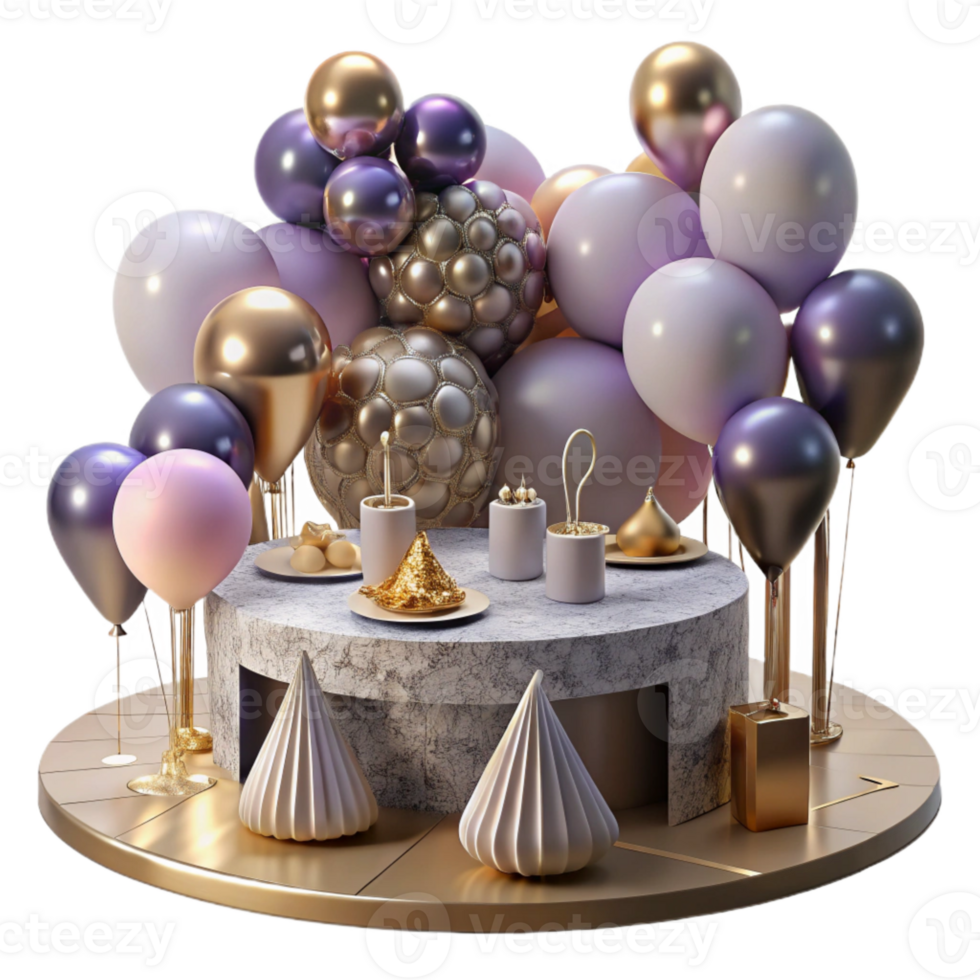 extraordinary modern Party Table with Balloons Isolated for Birthday Setup high resolution png