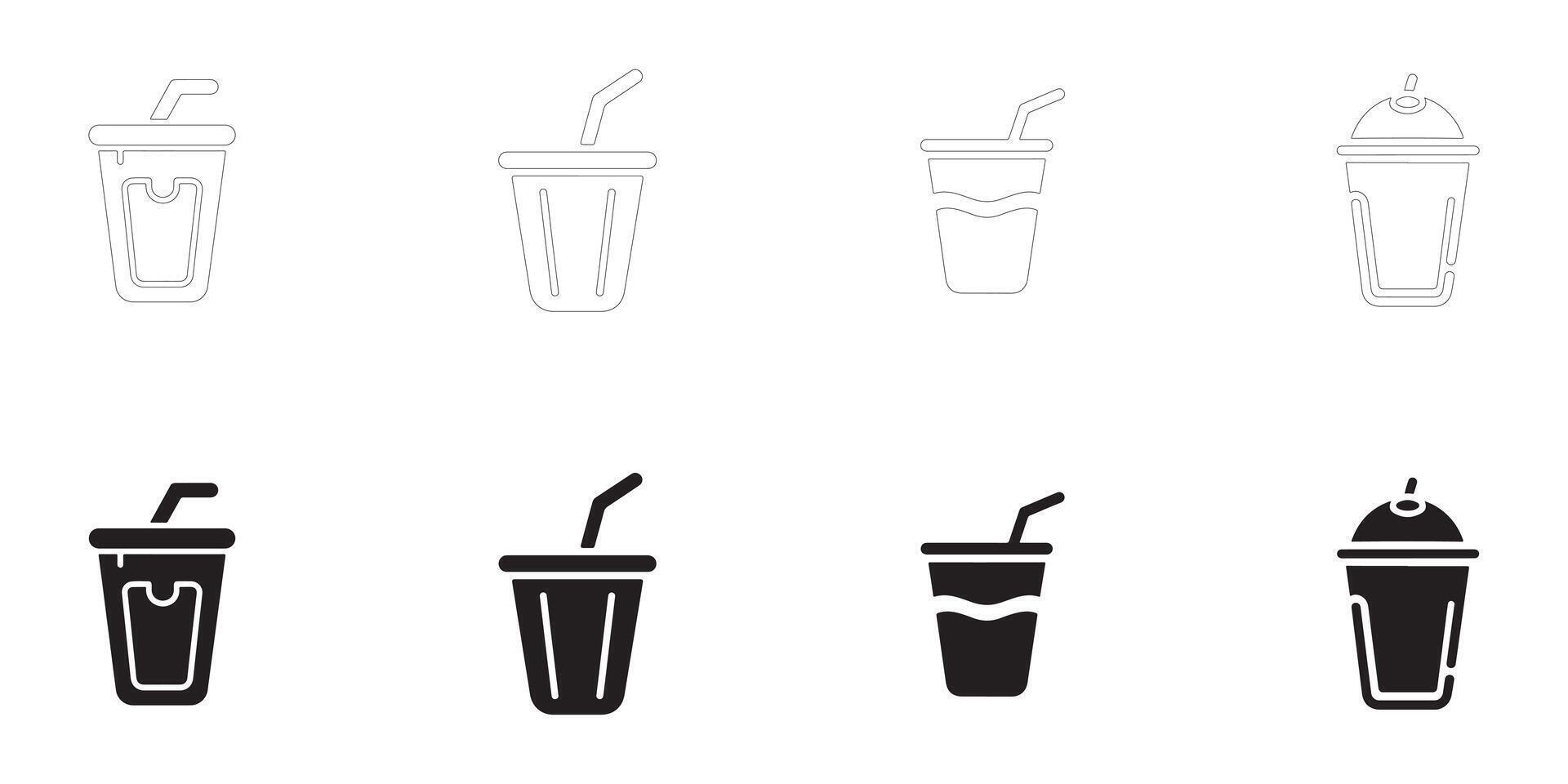 disposable cups with straws icons set. vector