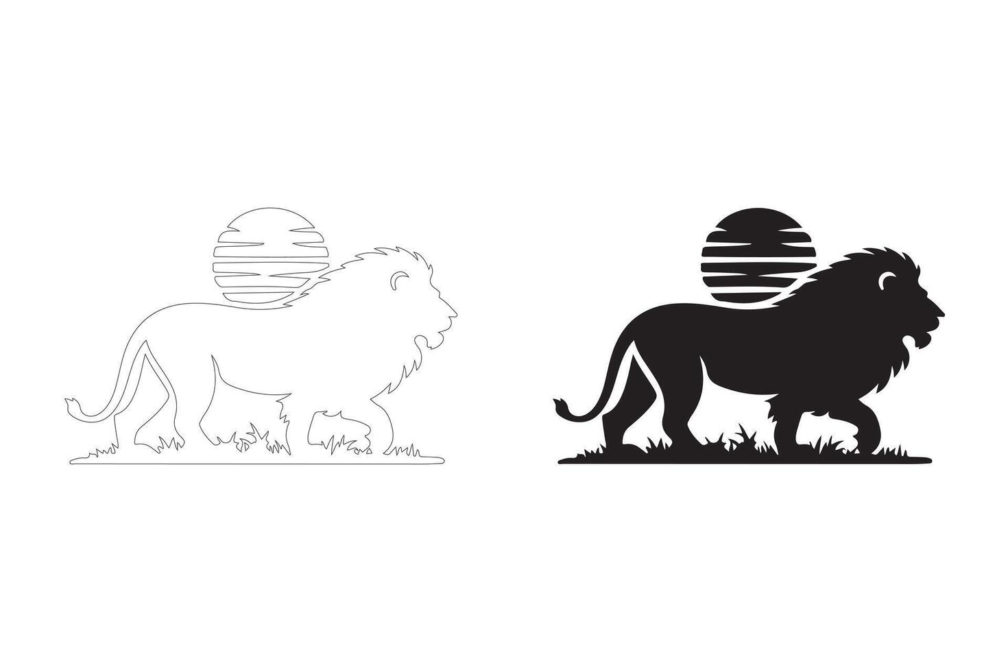 Powerful Lion Silhouettes with Sunset Background for Digital Use vector