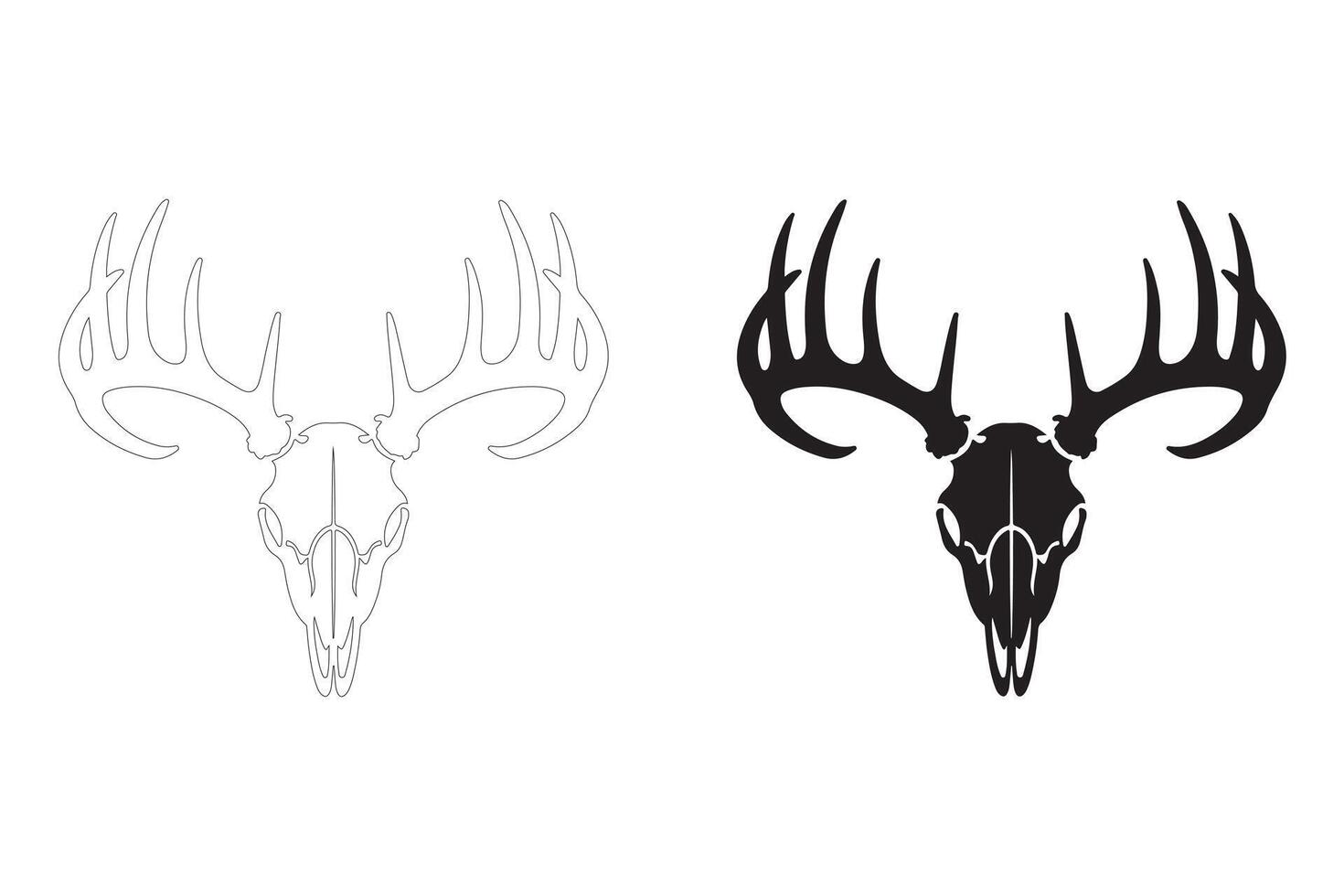 Strong and Stylish Deer Skull Illustration in Flat and Outline Styles vector