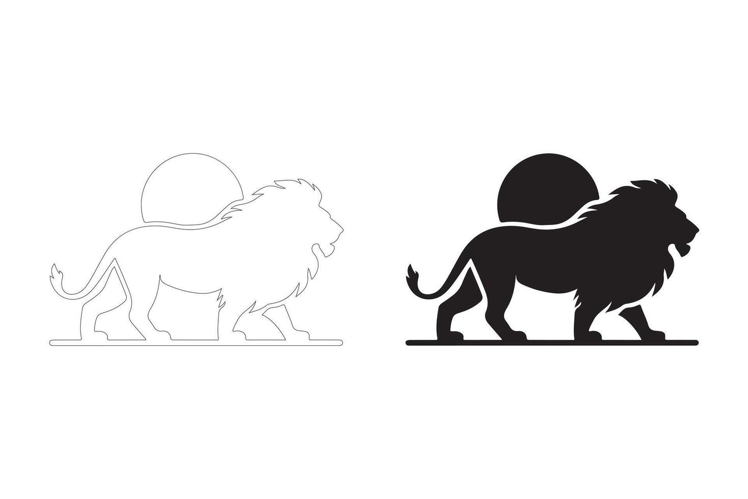 Majestic Lion Silhouettes with Sunset for Bold Designs vector
