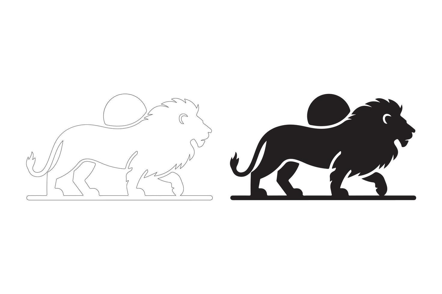 Elegant Lion Silhouettes in Flat and Outline Style vector