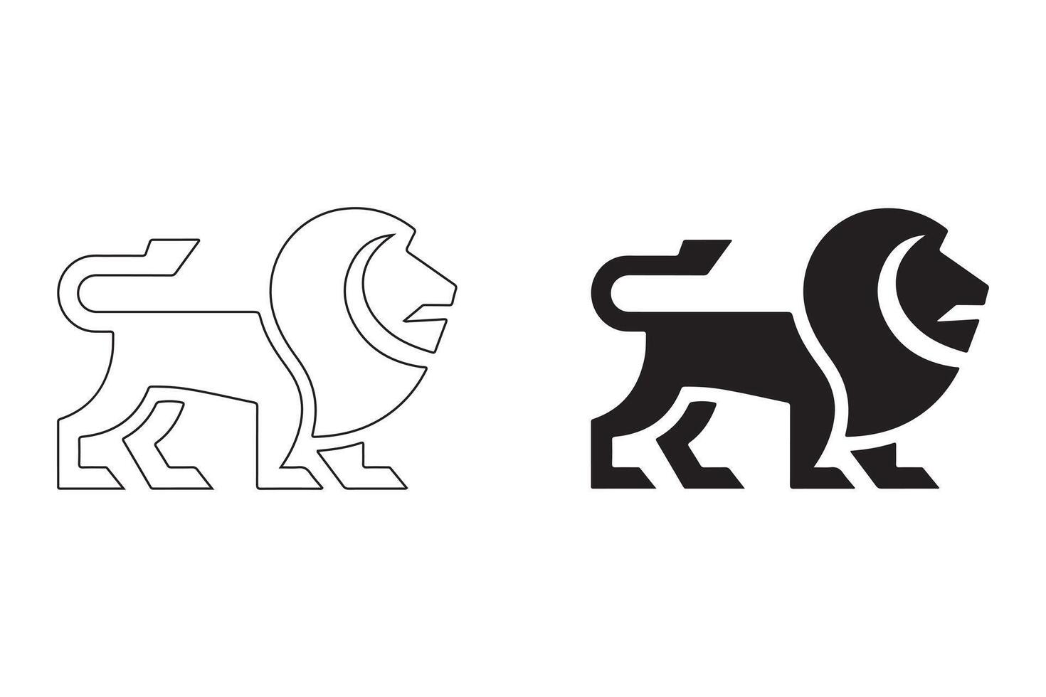 Powerful Lion Icons in Minimalist Line and Solid Black Styles vector