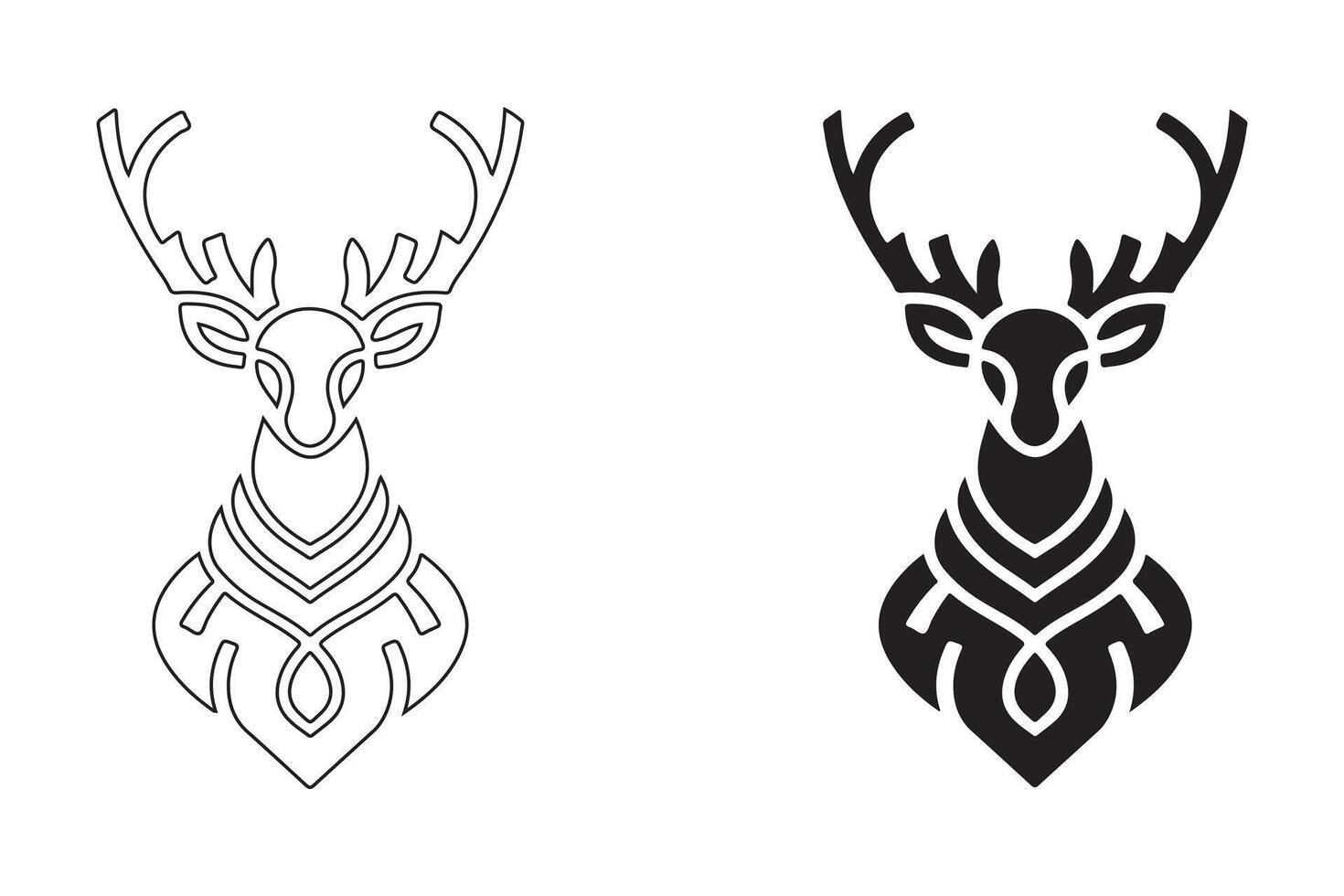 Clean and Majestic Deer Head Icons in Flat and Outline Style vector