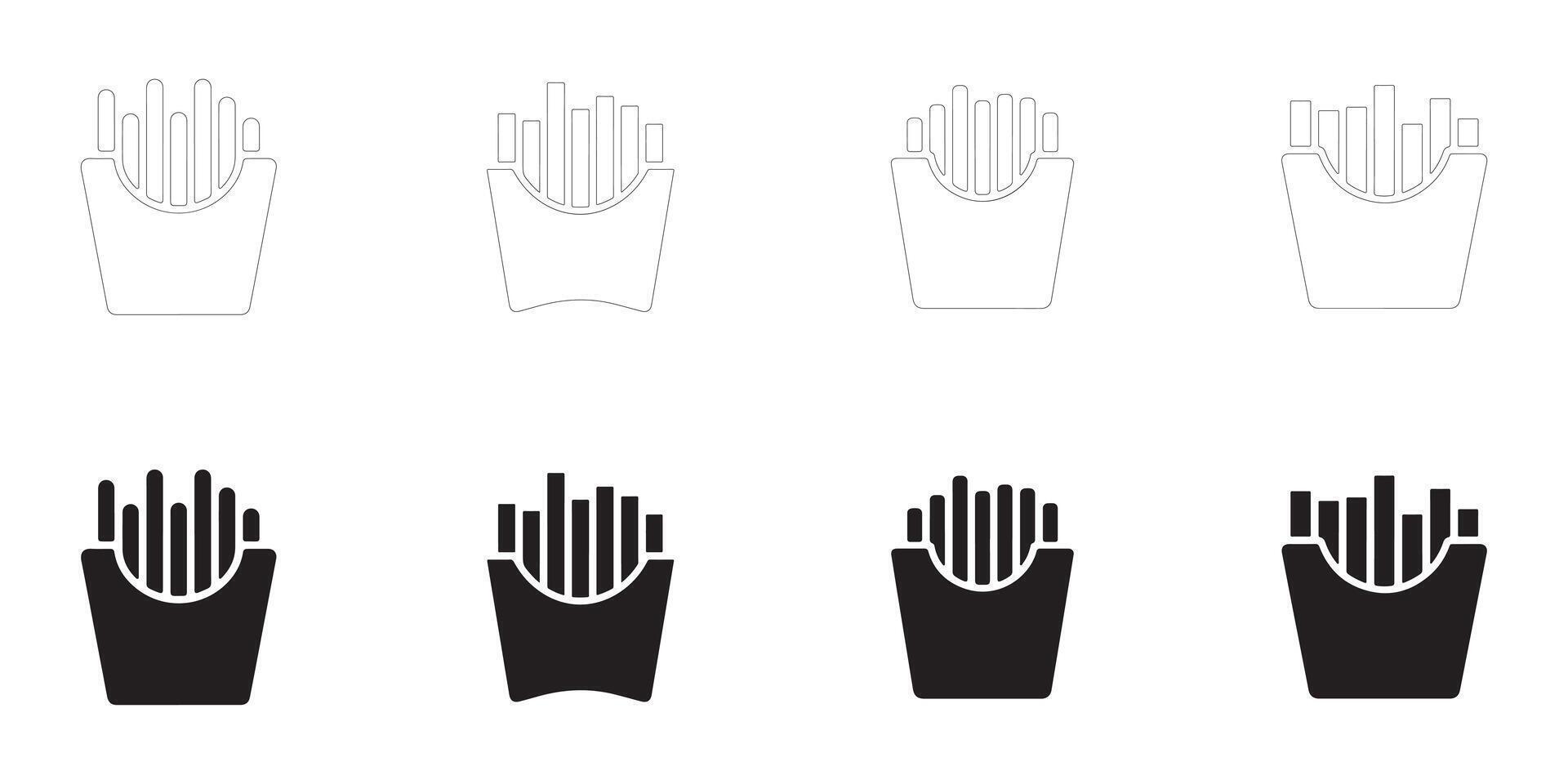 frie icons set. french fries in a carton icons set. vector