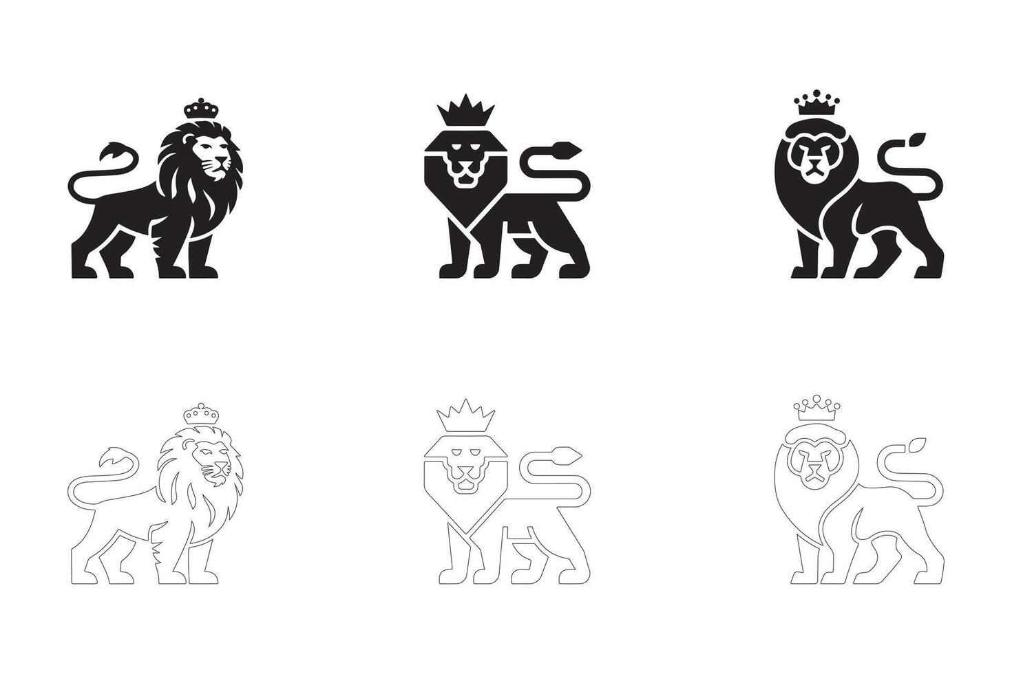 Clean Lion Emblems in Flat and Outline Style vector