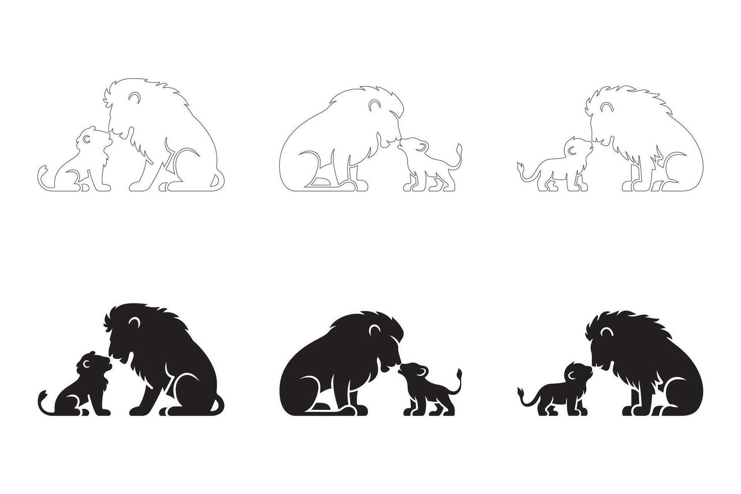 Bold and Elegant Lion Family Designs in Flat and Outline Styles vector