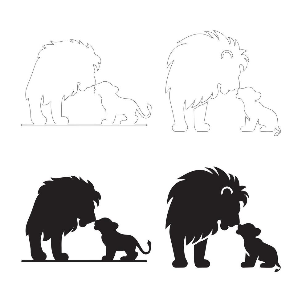 Majestic Lion Family Silhouettes Representing Love and Protection vector