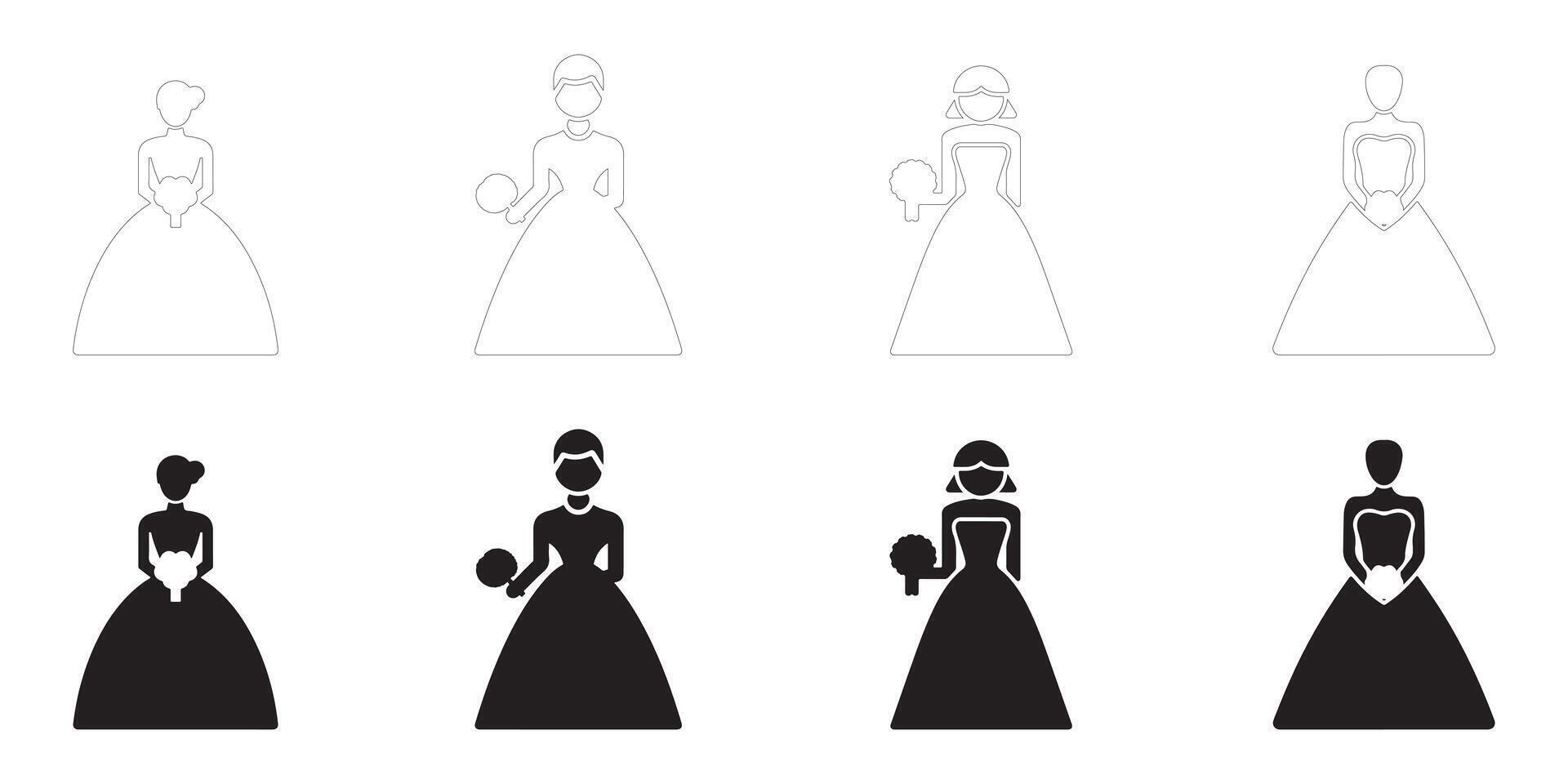 bride icons set. vector