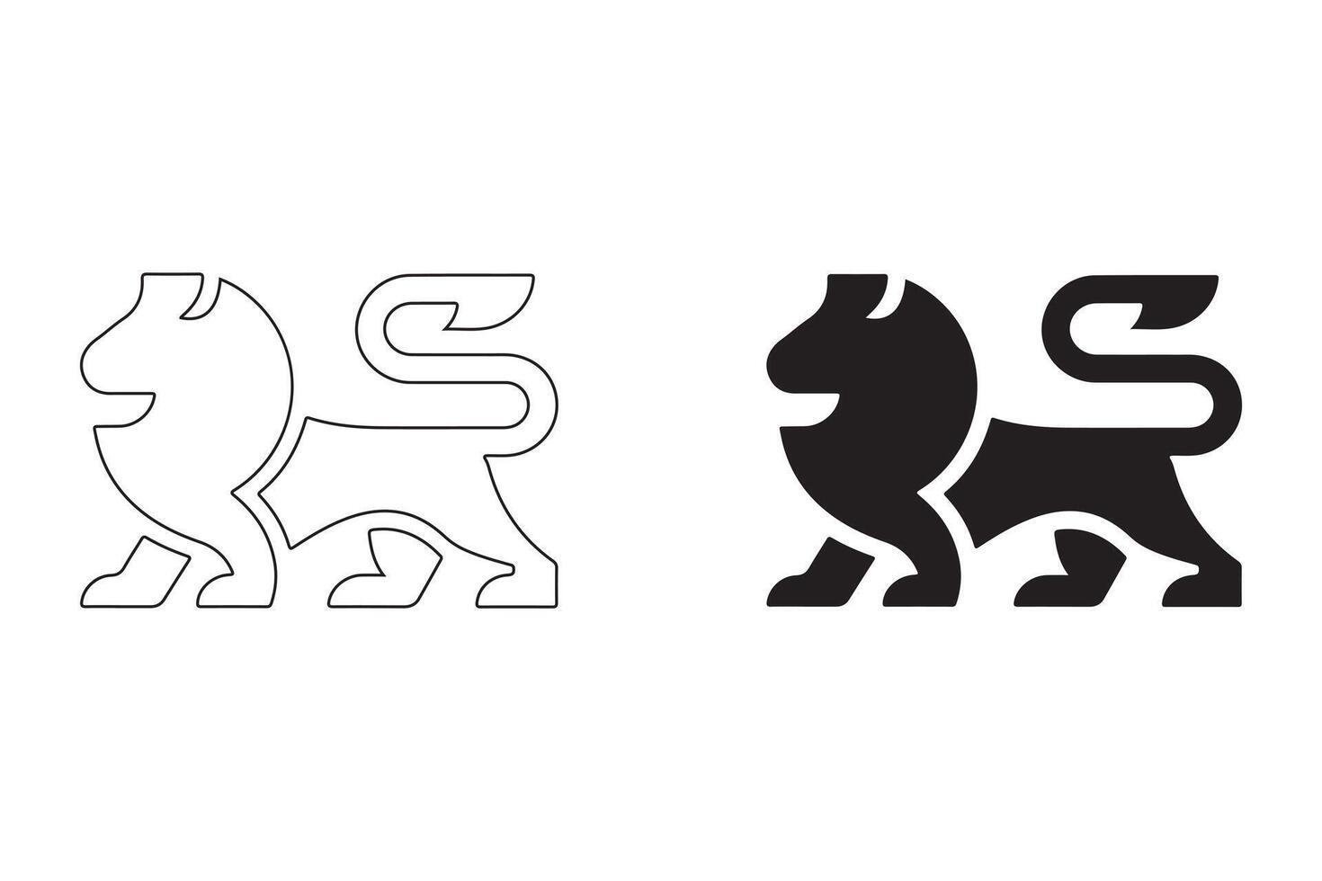 Majestic Lion Illustrations in Line Art and Solid Black Styles vector