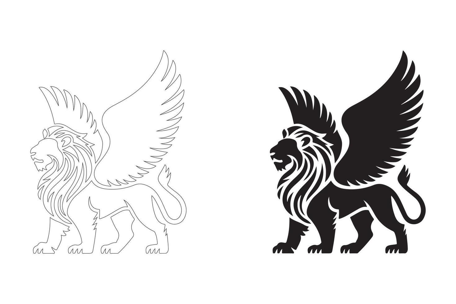Timeless and Regal Winged Lion Silhouettes with a Modern Aesthetic vector