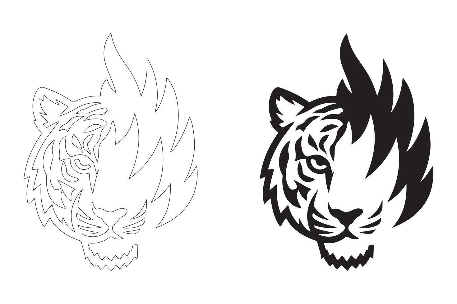 Powerful and Dynamic Tiger Head with Fiery Tribal Elements vector