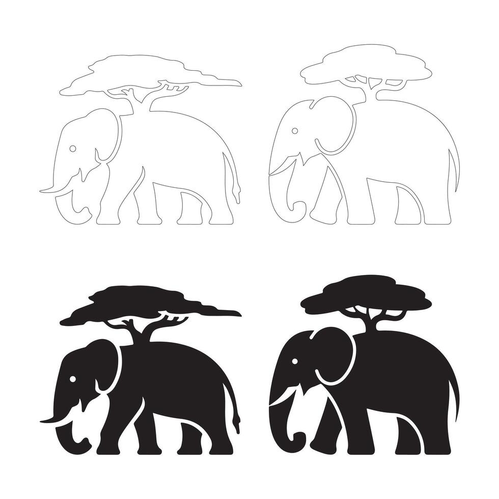 Bold and Elegant Elephant and Tree Designs for Digital and Print Use vector