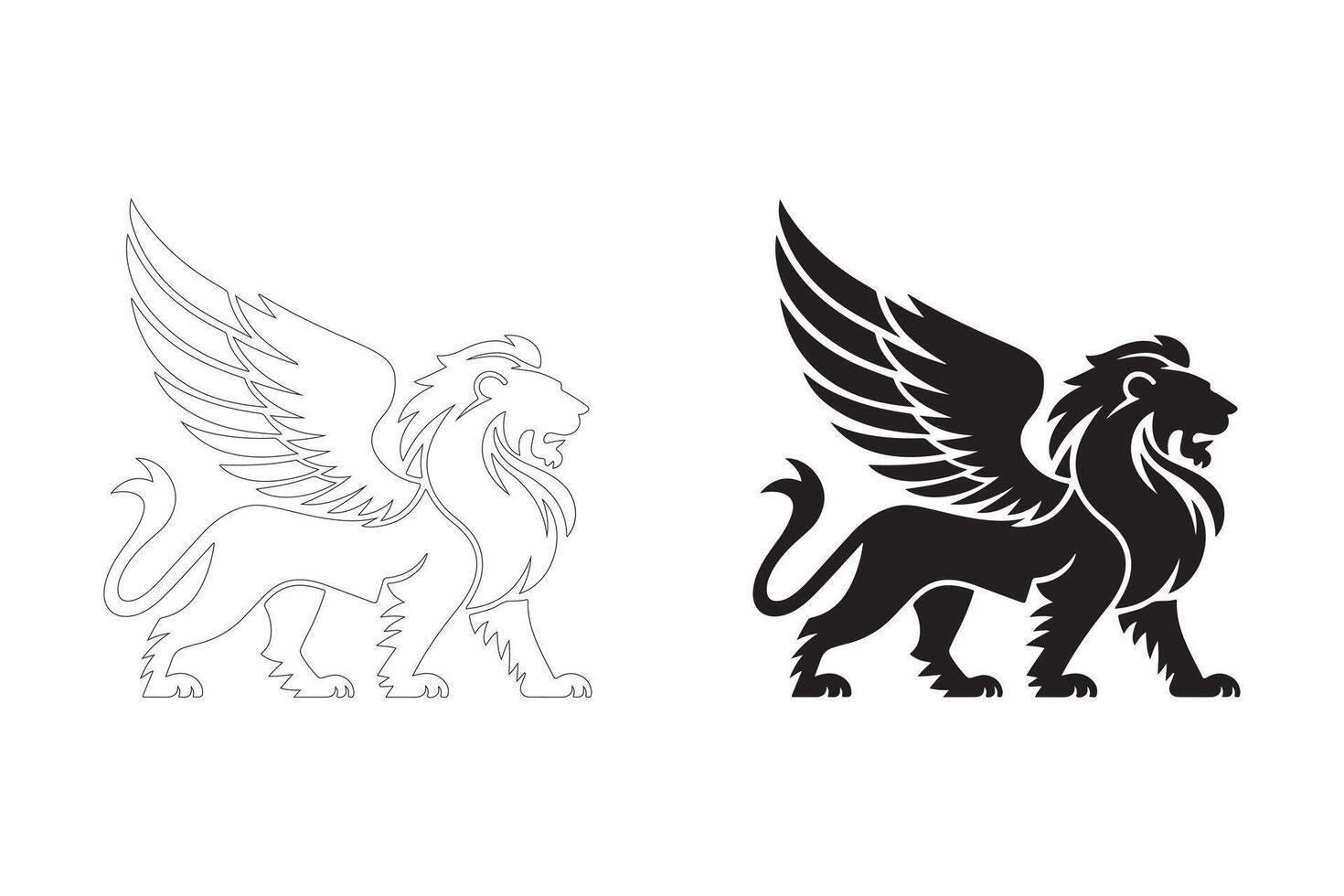 Powerful Mythical Winged Lion Icons for Web, Apps, and Branding vector
