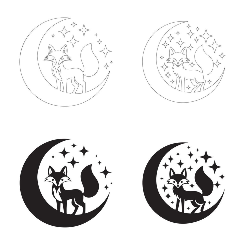 Elegant Celestial Fox Silhouettes for Versatile Applications vector