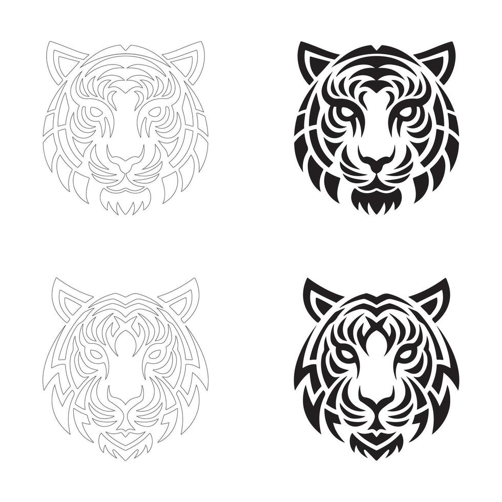 Striking Black and White Tribal Tiger Logos for Digital and Print Use vector