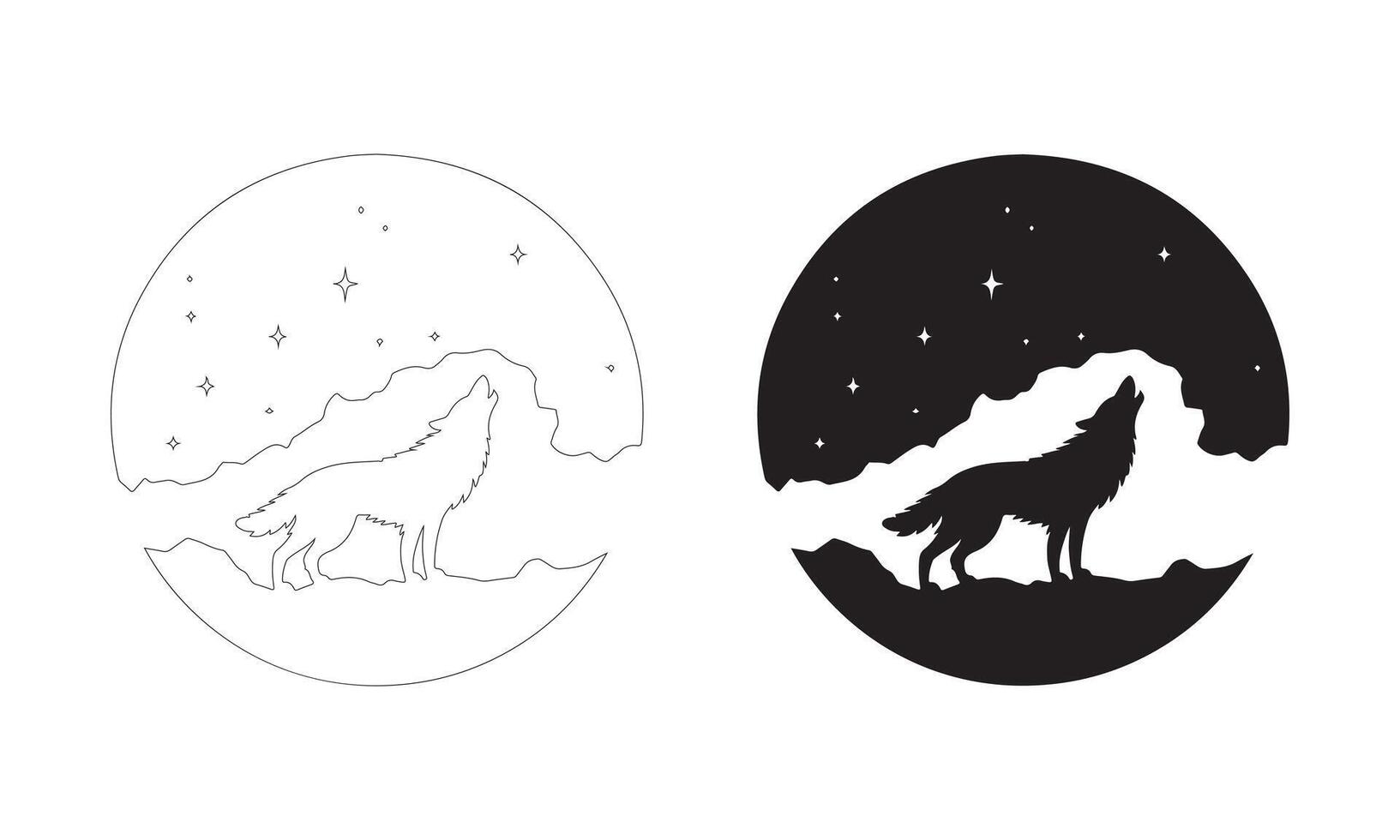 Enchanting Night-Themed Wolf Designs for Digital and Print Use vector