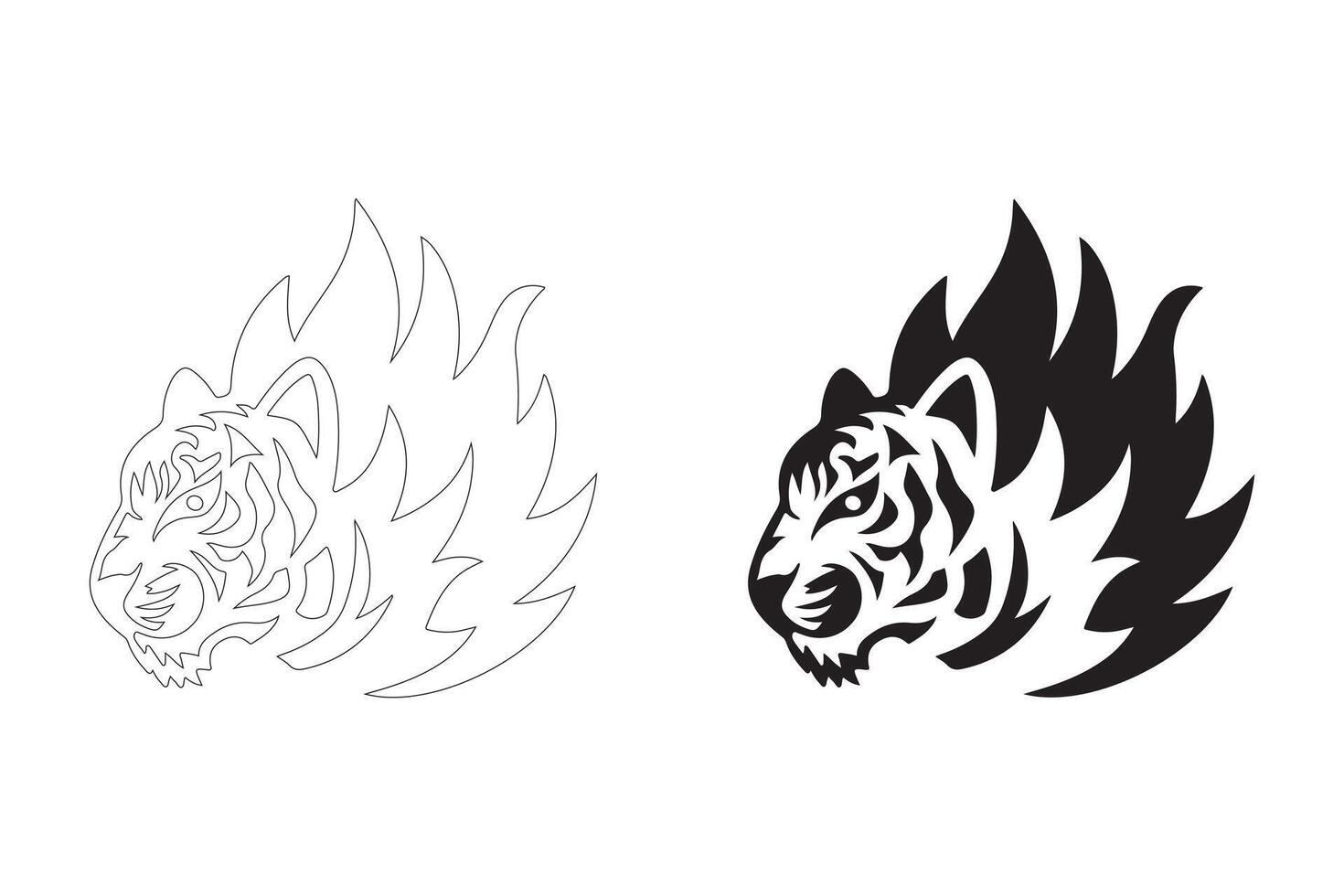 Striking Black and White Tribal Tiger Head with Flame Accents vector