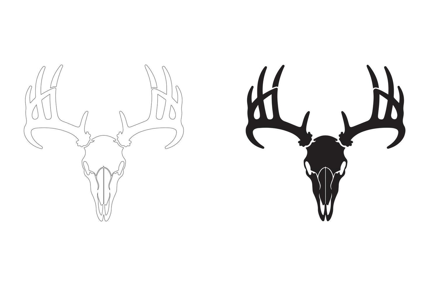 Bold Deer Skull with Antlers in Flat and Outline Styles vector