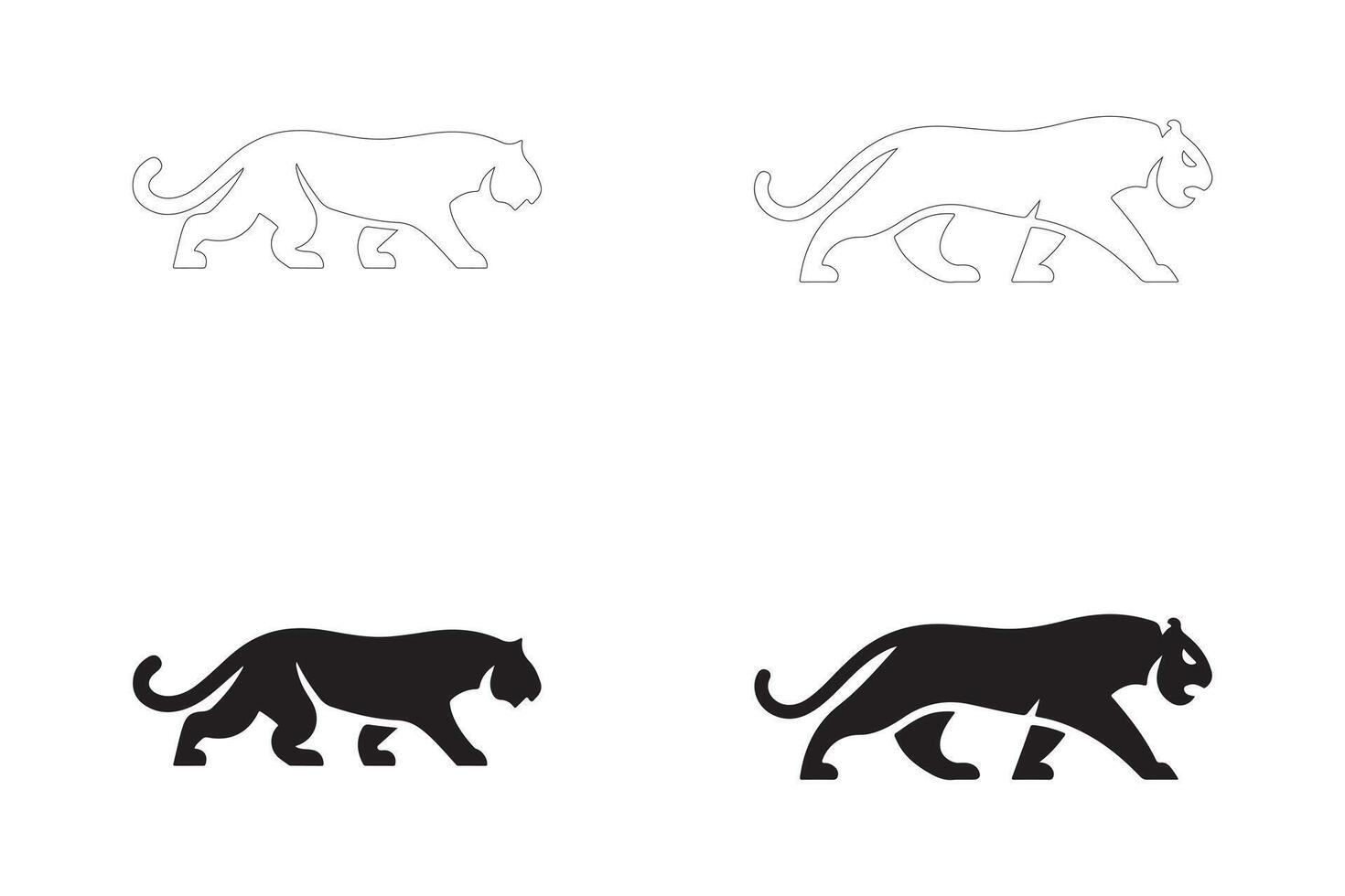 Sleek and Powerful Walking Panther Silhouettes in Flat and Outline Styles vector