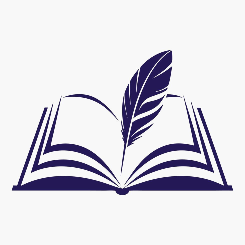 Open book pages feather quill writing implement design. vector