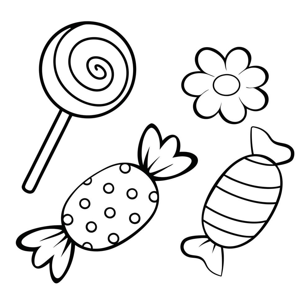 Handv drawn cartoon candy in black and white. vector
